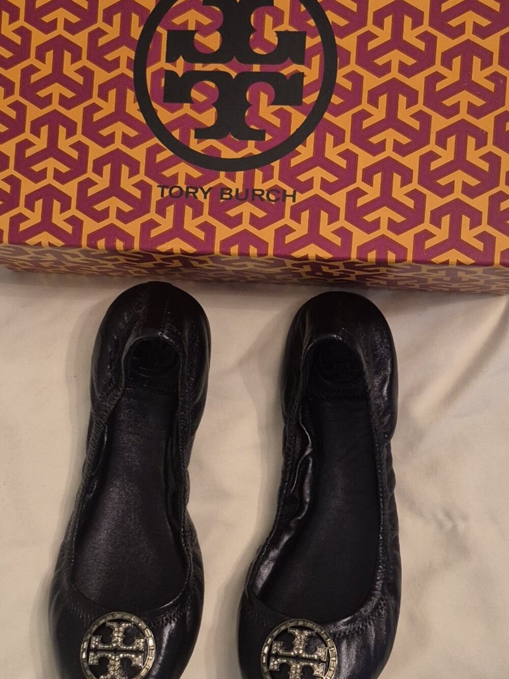 Tory Burch Violet 2 Ballet metallic lamb leather in navy size 7 1/2